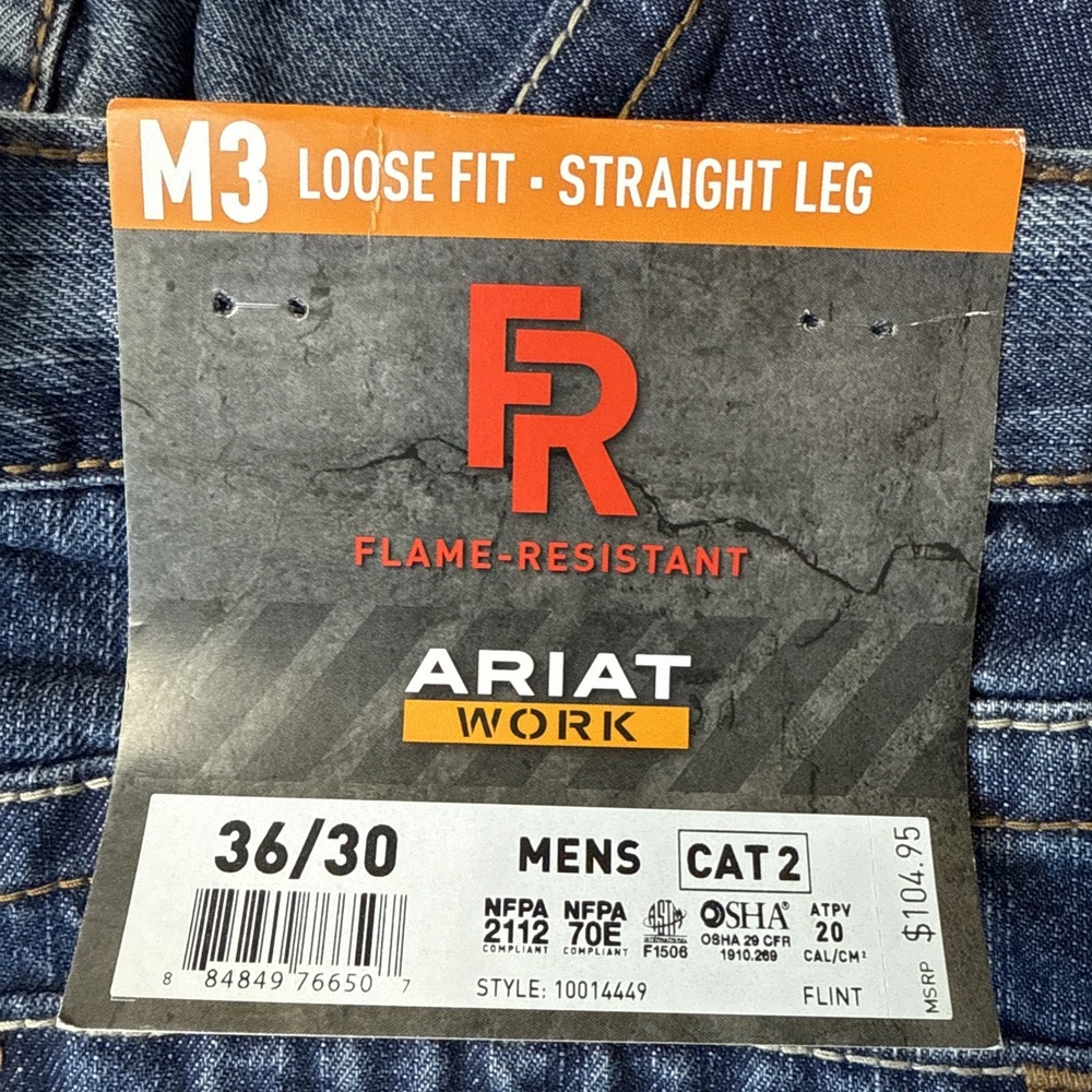 Ariat Jeans Mens 36x30 Blue Flame Resistant M3 Loose Straight Workwear Denim NWT - Picture 5 of 14